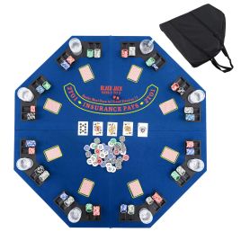 RELY 120CM 8-Player Foldable Poker Table Top with Carrying Bag-Blue