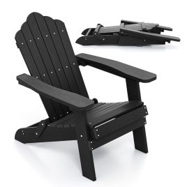 KELMORREN Folding Adirondack Chair with Wide Armrests and Inclined Backrest-Black
