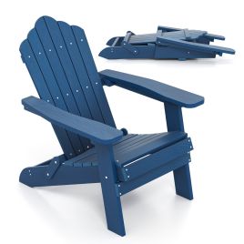 KELMORREN Folding Adirondack Chair with Wide Armrests and Inclined Backrest-Navy