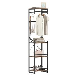 Freestanding Coat Rack Slim Hall Tree with 4 Storage Shelves-Rustic Brown