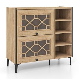 ZELORA  Freestanding Shoe Organizer with Flip Doors Adjustable Shelves-Oak