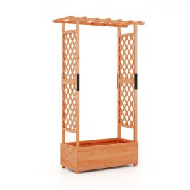LULUAL Raised Garden Bed Fir Wood Planter Box with 2-Sided Trellis and Hanging Roof-Orange