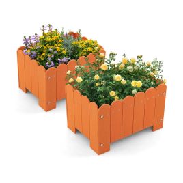 IVRA 2 Pack Rectangular Planter Box HDPE Flower Pot with Drainage Gaps-Orange