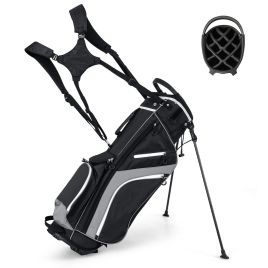 OVMYA Golf Stand Bag wIth 14 Way Top Dividers 6 Pockets Cooler Bag Dual Strap and Rain Hood-Grey