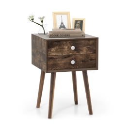 Bedside Table - SHAW 2 Drawer Nightstand Rustic Brown 40cm