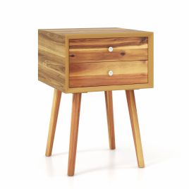 Bedside Table - SHAW 2 Drawer Nightstand Natural 40cm