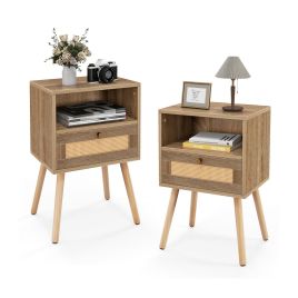 Bedside Table - YORK Set of 2 Nightstand Natural 40cm