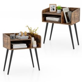 RAOVUR 2-Tier Mid Century Modern Nightstand for Living Room Bedroom Set of 2-Rustic Brown