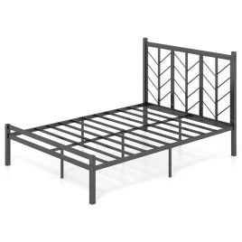 Double Bed - PENSACOLA 4ft6 Metal Bed with Branch shaped Headboard Black