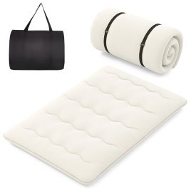 Double Mattress - Japanese Floor Mattress with Washable Cover and Carry Bag-Beige