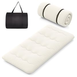 COREAR Japanese Floor Mattress with Washable Cover and Carry Bag-Beige-Compact Double