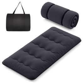 COREAR Japanese Floor Mattress with Washable Cover and Carry Bag-Black-Compact Double
