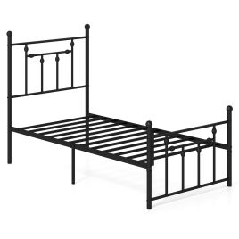 Single Bed - TRIVANE Metal Bedframe with Headboard - Black