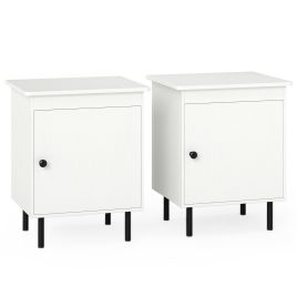 Set of 2 modern Nightstand with Cabinet and Heavy-Duty Metal Legs-White