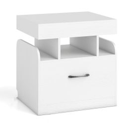 BRYNTON Nightstand with Charging Station with Drawer and Sliding Top Storage-White