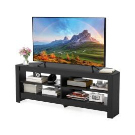 TV Stand - Corner TV Stand with Power Outlet and 4 Open Storage Shelves-Black