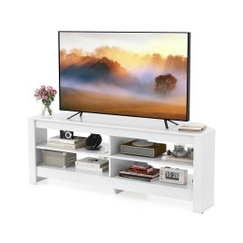 TV Stand - Corner TV Stand with Power Outlet and 4 Open Storage Shelves-White