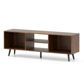 NEARVI 120cm Mid Century Modern TV Stand with Shelves and 5 Metal Legs-Rustic Brown