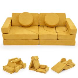 CORWYNOR 14 PCS Modular Kids Play Couch Child Sectional Sofa Building Blocks Playset-Yellow