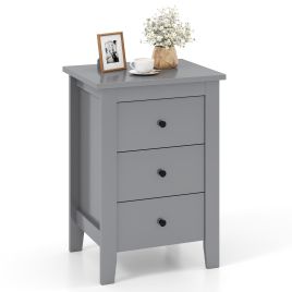 Wooden Nightstand with 3 Drawers and Stable Structure-Grey
