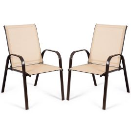Garden Chair - 2 Piece Patio Outdoor Camping Chairs Set with Breathable Fabric-Coffee
