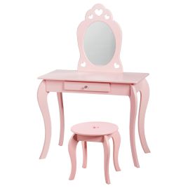 Kids Furniture - Kids Vanity Table and Stool with Removable Mirror and Drawer-Pink