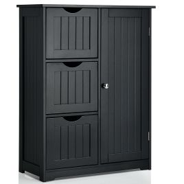 Bathroom Cabinet - 1-Door Freestanding Bathroom Cabinet with 3 Drawers-Black