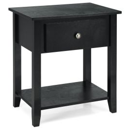 Side Table - Accent Table Narrow Side End Table with 1 Drawer and Open Storage Shelf-Black