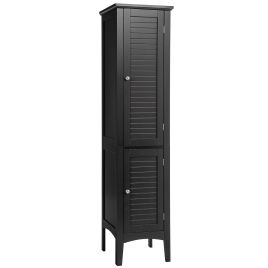 Bathroom Cabinet - 2-Door 160cm High Freestanding Bathroom Cabinet with 5-Tier Shelves-Black