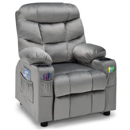 Adjustable Larger Kids Lounge Recliner Chair with 2 Cup Holders - Grey