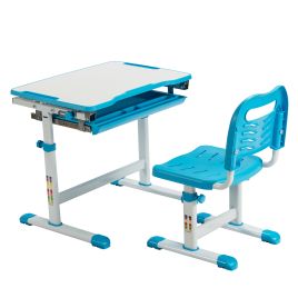 Kids Furniture - Height Adjustable Kids Study Table and Chair Set with Tilting Tabletop-Blue