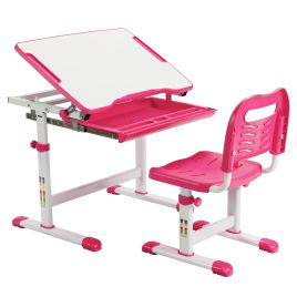 Kids Furniture - Height Adjustable Kids Study Table and Chair Set with Tilting Tabletop-Pink