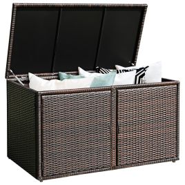 Garden Storage - 330L 2-Tier Outdoor PE Wicker Storage Box with Lid and Front Doors-Brown