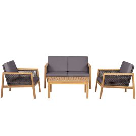 Patio Set - 4Piece Patio Acacia Wood Furniture Set with Removable Cushions - Grey