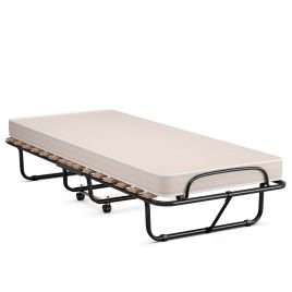 Guest Bed - Rollaway Folding Bed with Memory Foam Mattress Guest Bed with Wheels - Beige