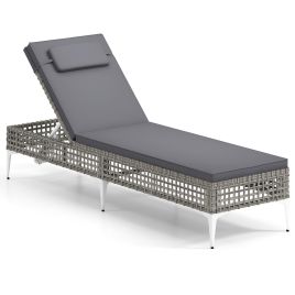 SIURSI Patio Chaise Lounge PE Wicker Reclining Sun Lounger with 6-Level Adjustable Backrest-Grey-1 Piece