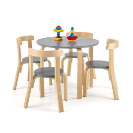 5 Pcss Kids Bentwood Curved Back Table and Chair Set - Grey