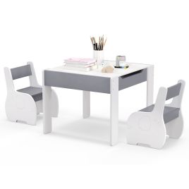 VIXO Wooden Kids Table and Chair Set with Hidden Storage-Gray and White