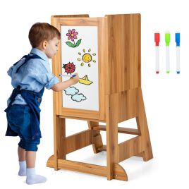 Kids Furniture - Toddler Kitchen Stool Helper with Chalkboard and Whiteboard-Natural