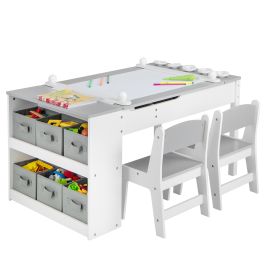 2-in-1 Kids Art Table and Art Easel Set with Chairs - Grey