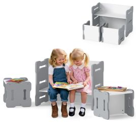 DALWEND Kids Table and Chair Set 3-Piese Toddler Set with 2 Stools and Activity Table-Grey