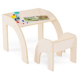 ANZOOR Wooded Toddler Kids Desk and Chair Set with Proper Height-White