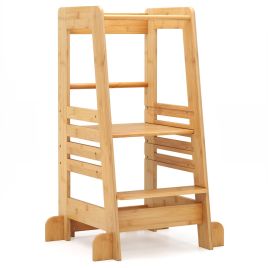 Kitchen Step Stool for Toddlers Montessori Step Stool with Safety Rail-Natural