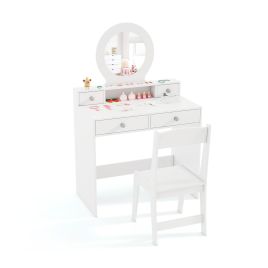 IVMY Kids Vanity Set with Open Shelf and 4 Storage Drawers-White