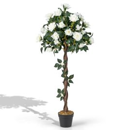Artificial Flower Tree Faux Floral Plant with White Roses