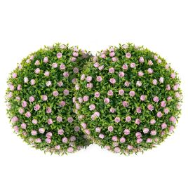 Artificial Plant - 2 Pieces Artificial Plant Topiary Balls with Pink Flowers