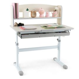 Kids Furniture - Height Adjustable Children Writing Table with Tilt Desktop and Hutch-Grey