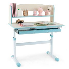 Kids Furniture - Height Adjustable Children Writing Table with Tilt Desktop and Hutch-Blue