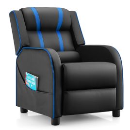 Kids Recliner Chair with Adjustable Backrest Footrest and amp Side Pockets - Blue