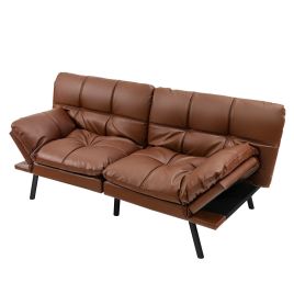 LUCI 2 Seater Convertible Sofa Bed with Reclining Backrest-Brown